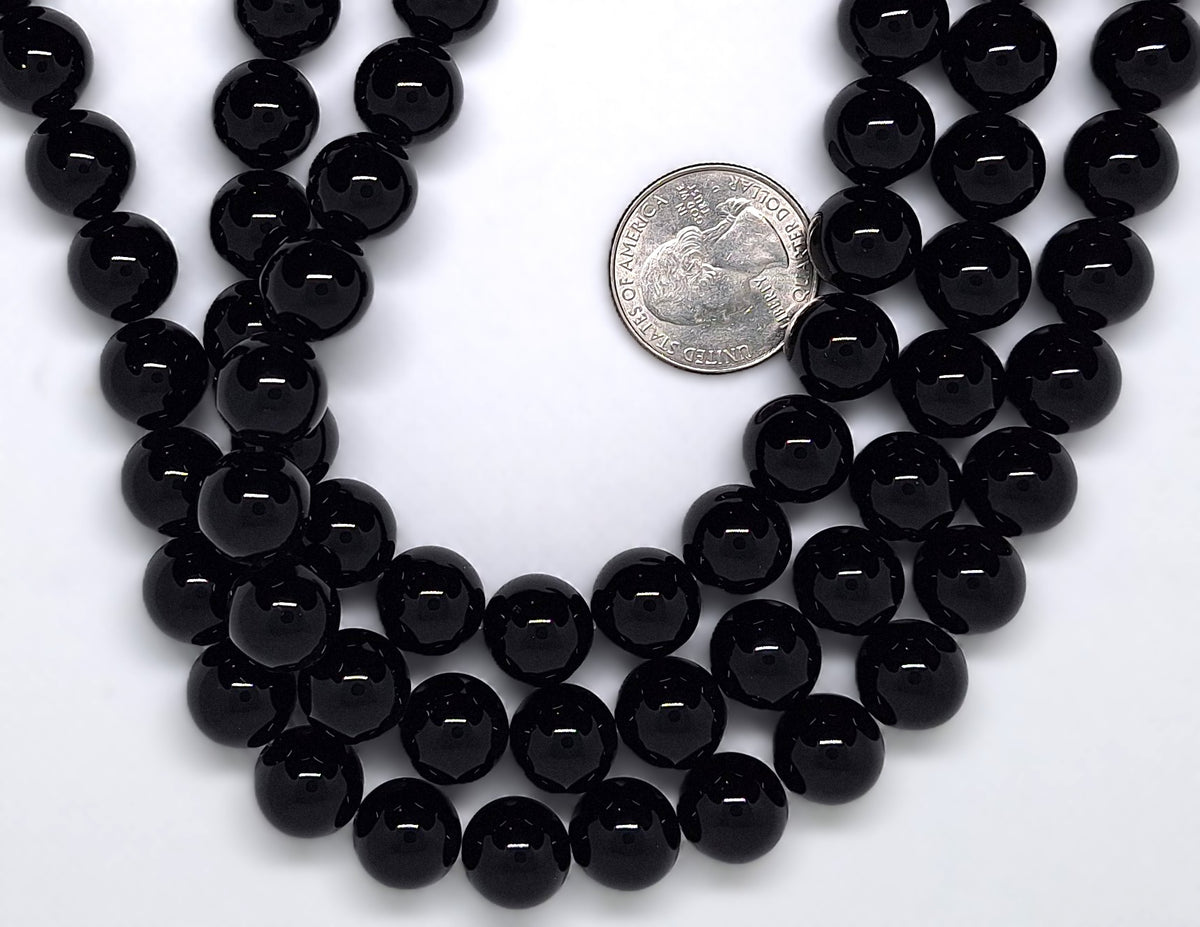 12mm Black Onyx Round Gemstone Beads 16-inch Strand