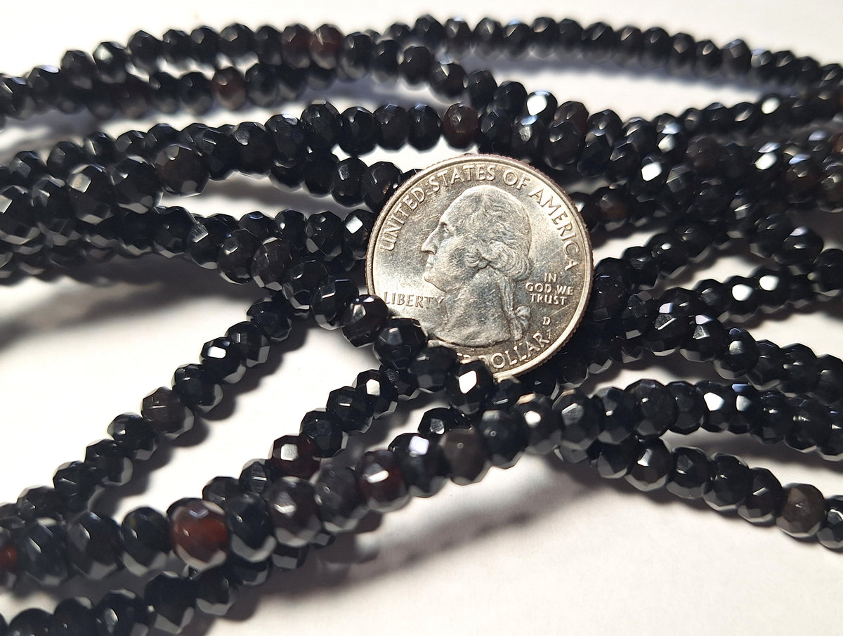 6x4mm Black Onyx Faceted Rondelle Gemstone Beads 16-Inch Strand