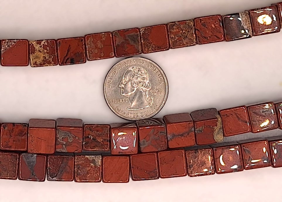 10mm Brecciated Jasper Cube Gemstone Beads 8-inch Strand