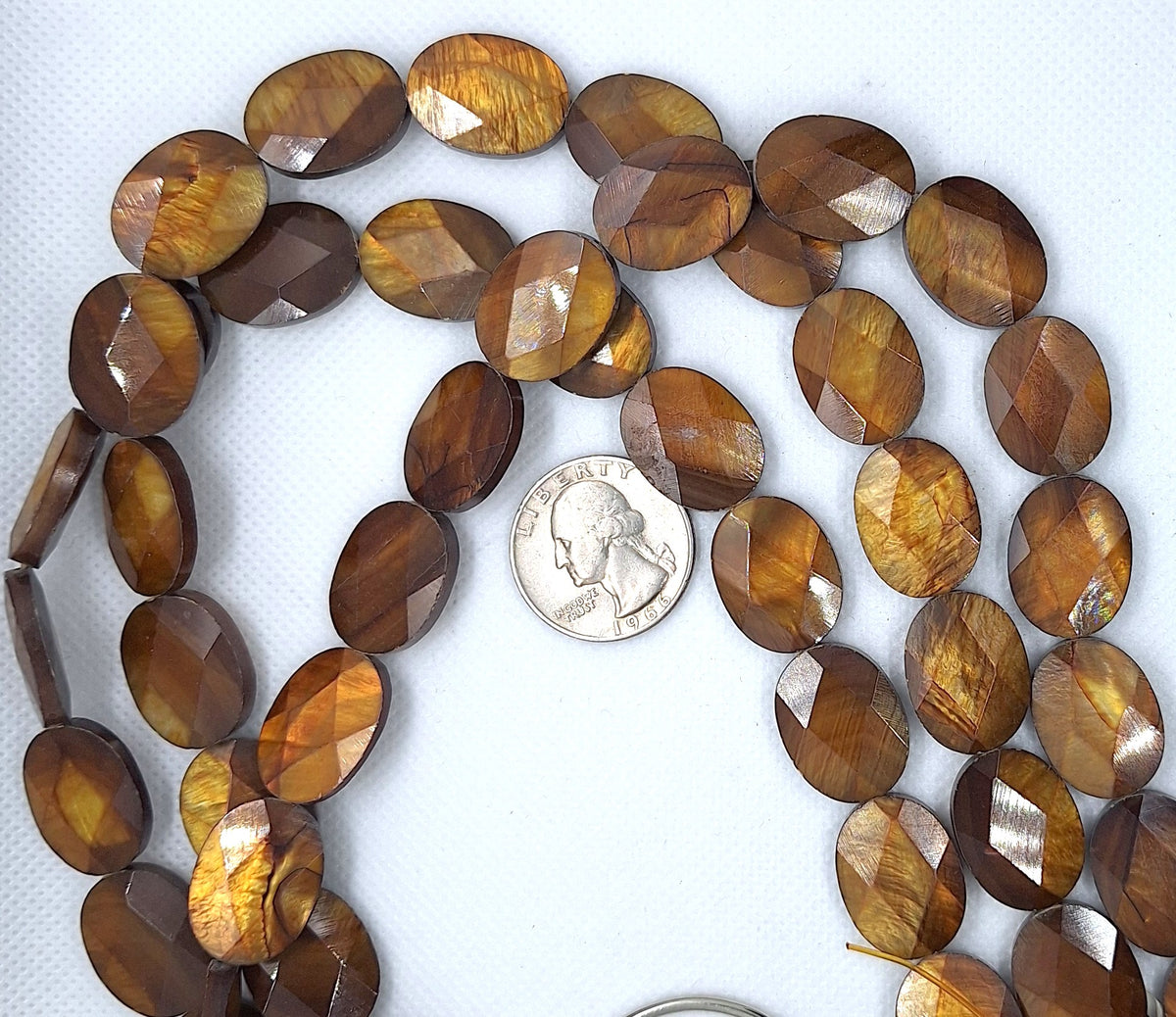 20x16mm Copper Mother of Pearl MOP Faceted Oval Shell Beads 16-Inch Strand