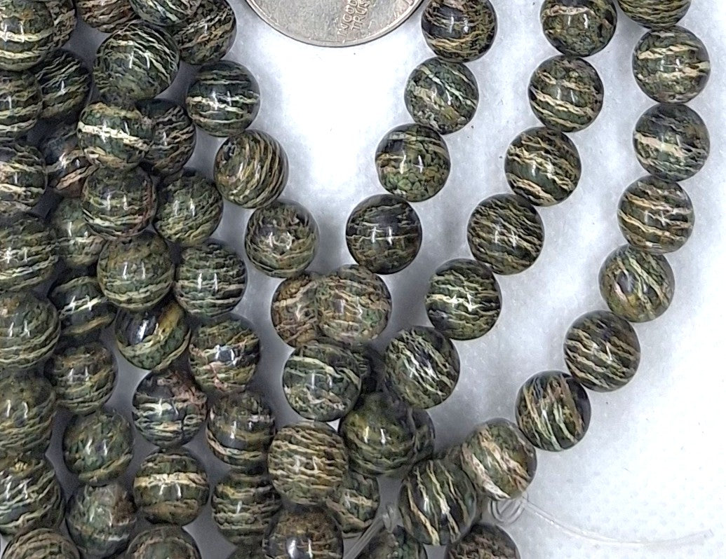 8mm Green Zebra Jasper Round Gemstone Beads 16-Inch Strand