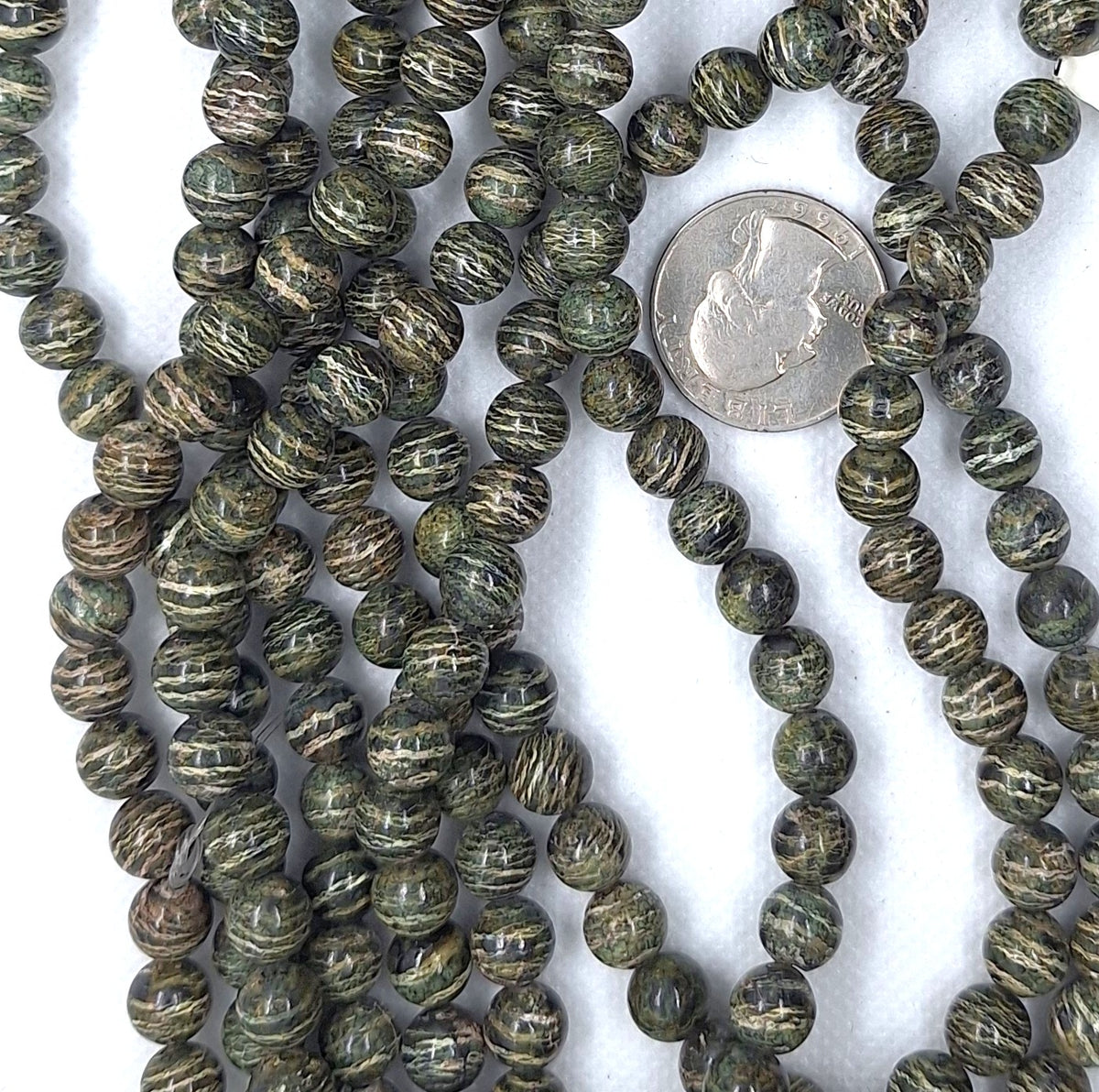8mm Green Zebra Jasper Round Gemstone Beads 16-Inch Strand