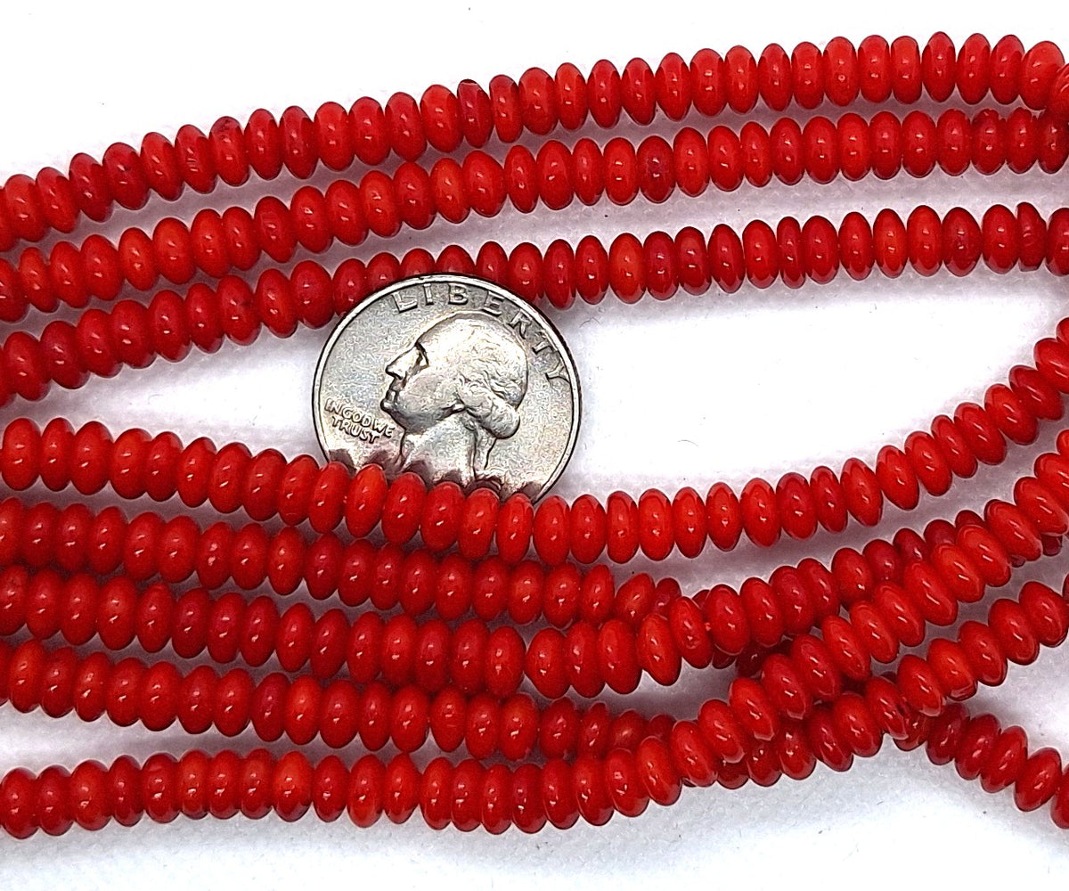 6x3mm Dyed Red Coral Rondelle Gemstone Beads 16-Inch Strand