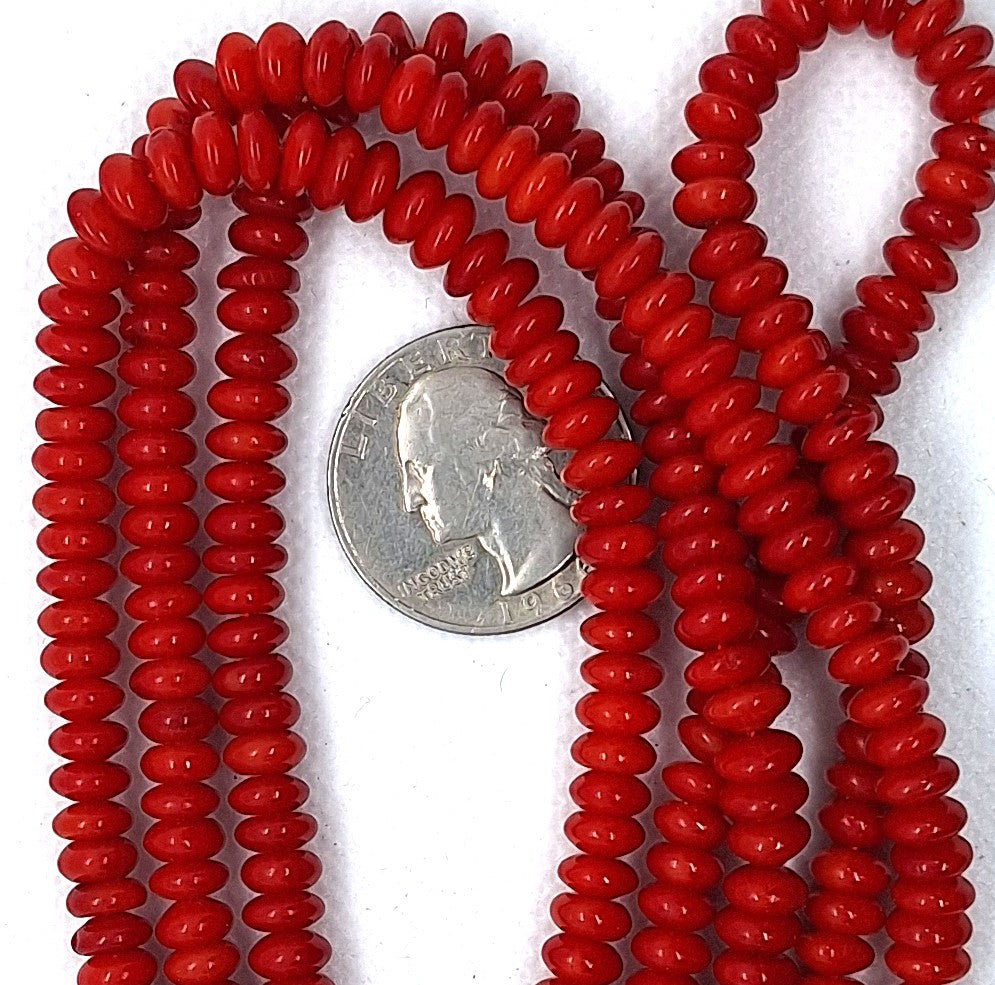 6x3mm Dyed Red Coral Rondelle Gemstone Beads 16-Inch Strand