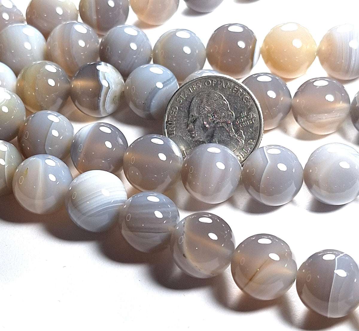 14mm Baked Gray Agate Round Gemstone Beads 8-Inch Strand
