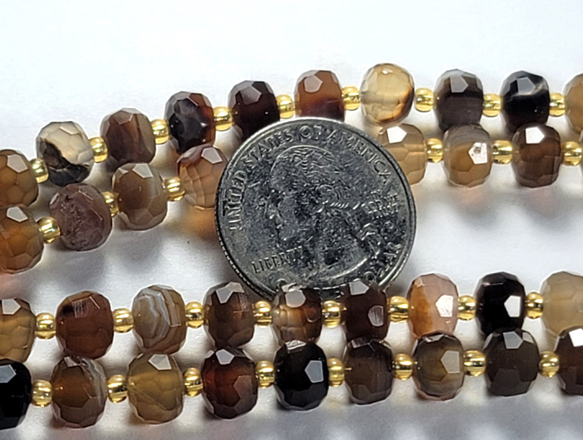 8x6mm Brown Sardonyx Faceted Wheel Gemstone Beads 8-Inch Strand