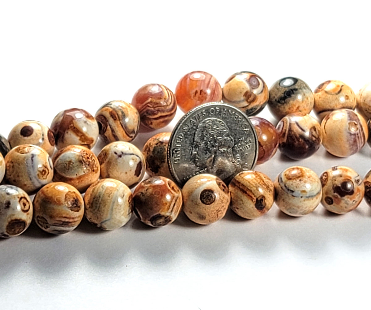12mm Fire Agate Baked Round Gemstone Beads 8-Inch Strand