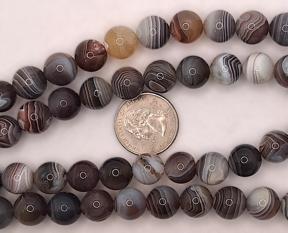 12mm Botswana Agate Round Gemstone Beads 8-Inch Strand