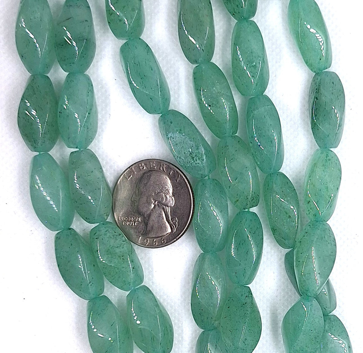 20x10mm Green Aventurine Twisted Oval Gemstone Beads 16-Inch Strand