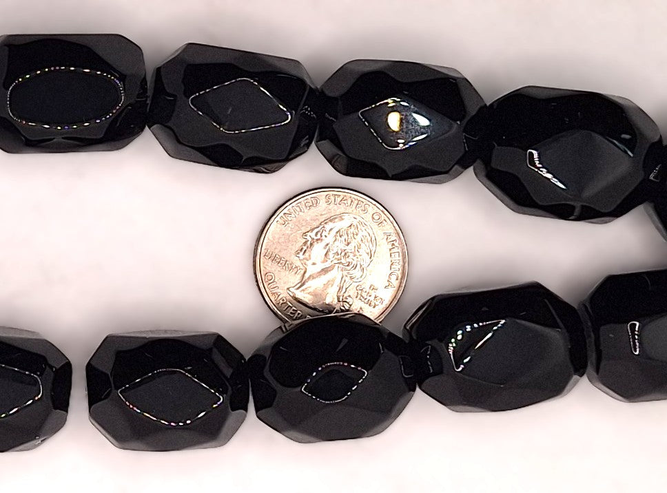 25x18mm Black Onyx Faceted Nugget Gemstone Beads 8-inch Strand