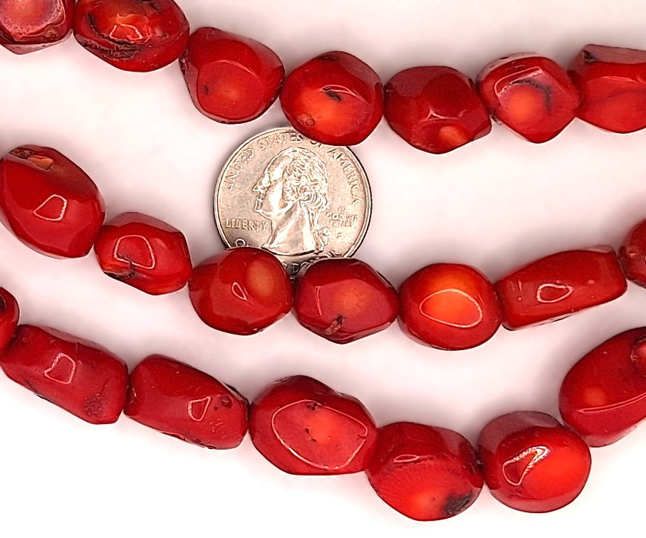 17x13mm Red Bamboo Coral Nugget Beads 8-Inch Strand