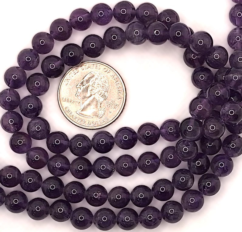 8mm Amethyst Round Gemstone Beads 16-inch Strand