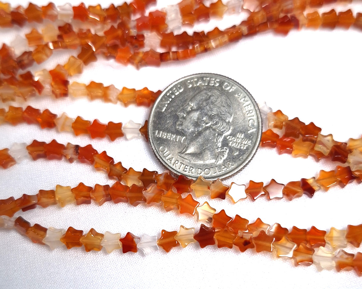 4mm Carnelian Flat Star Gemstone Beads 16-Inch Strand