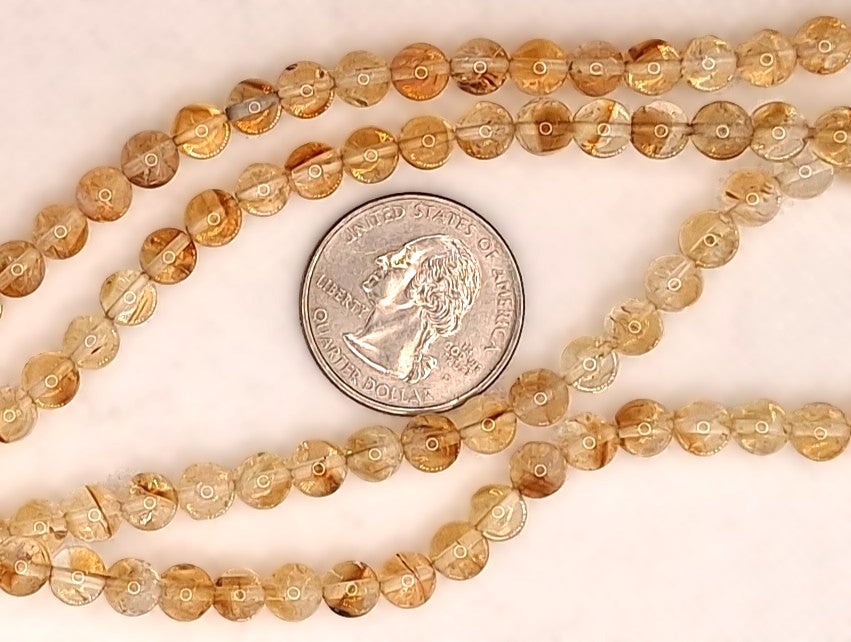 6mm Citrine Natural Round Gemstone Beads 8-Inch Strand