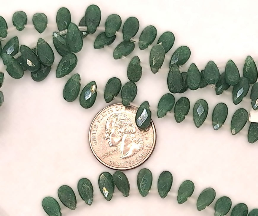 10x5mm Green Aventurine Faceted Briolette Teardrop Gemstone Beads 16-inch Strand