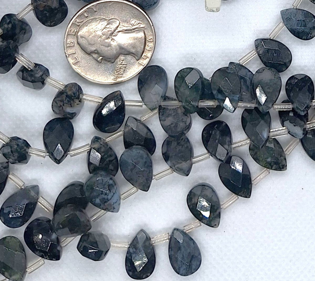 12x8mm Moss Agate Faceted Flat Briolette Teardrop Gemstone Beads 16-Inch Strand