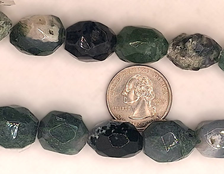 20x15mm Moss Agate Faceted Oval Nugget Gemstone Beads 8-inch Strand