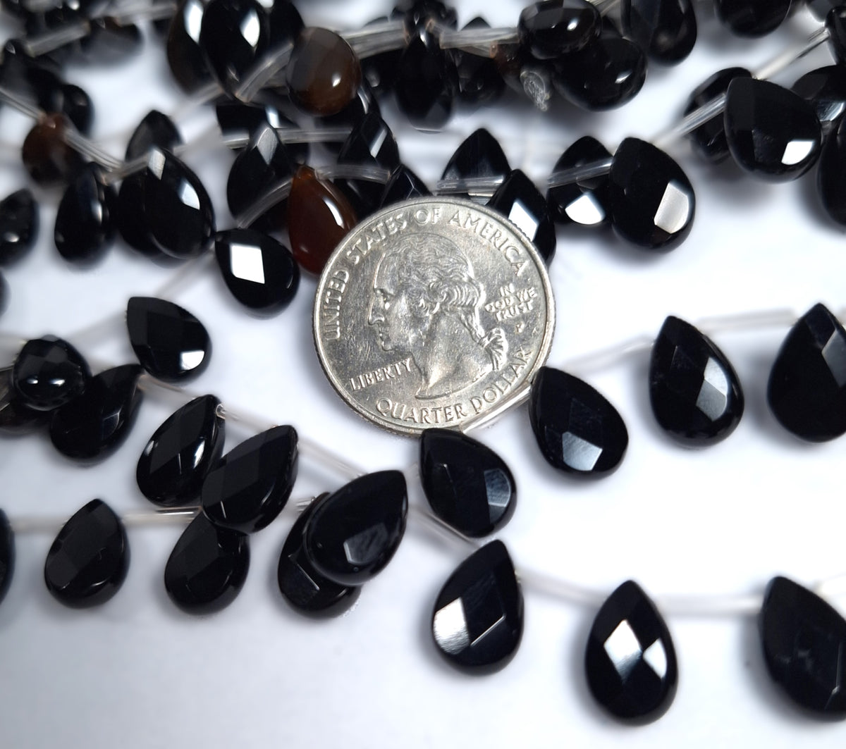 12x8mm Black Onyx Faceted Flat Teardrop Briolette Gemstone Beads 16-Inch Strand