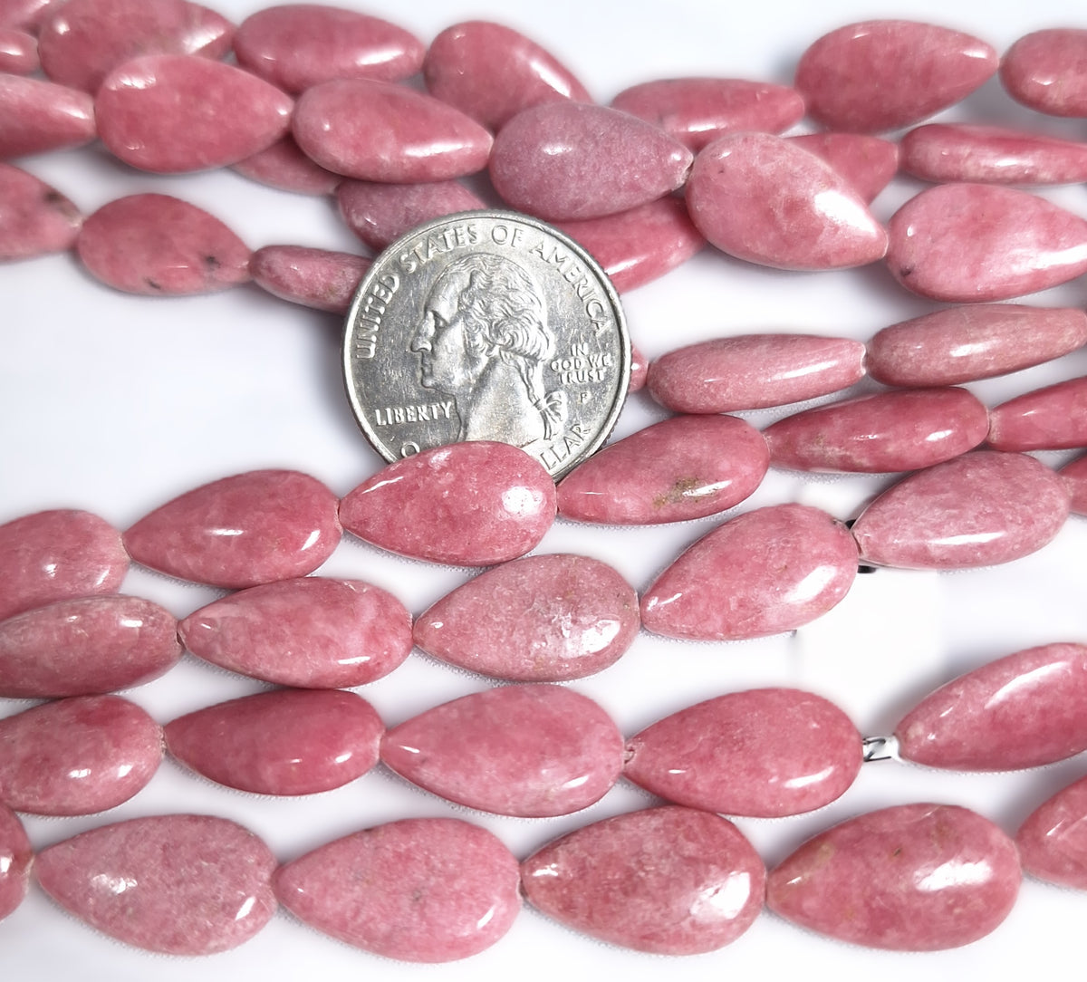 18x10 Rhodonite Puff Teardrop Gemstone Beads 16-Inch Strand