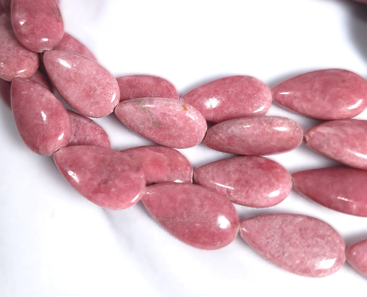 18x10 Rhodonite Puff Teardrop Gemstone Beads 16-Inch Strand