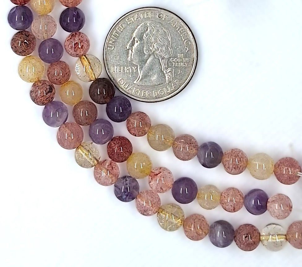 6mm Super Seven Quartz Round Gemstone Beads 8-Inch Strand