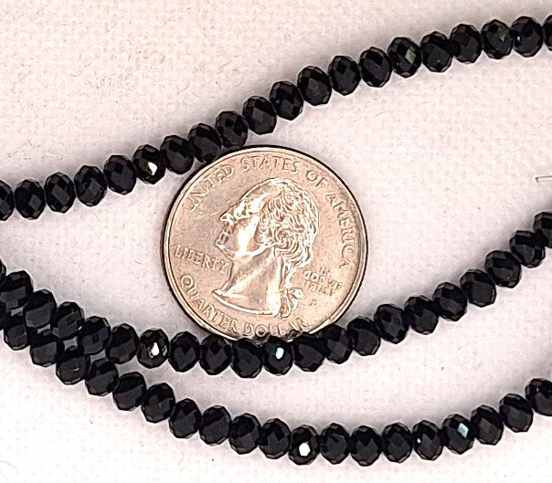 5x3mm Black Tourmaline Faceted Rondelle Gemstone Beads 8-Inch Strand