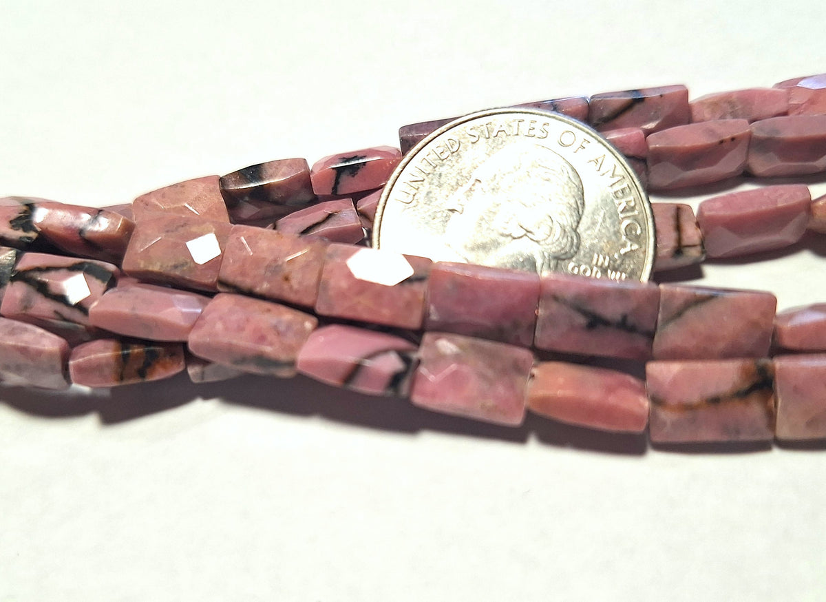 10x6mm Rhodonite Pink Zebra Jasper Faceted Rectangle Gemstone Beads 16-Inch Strand