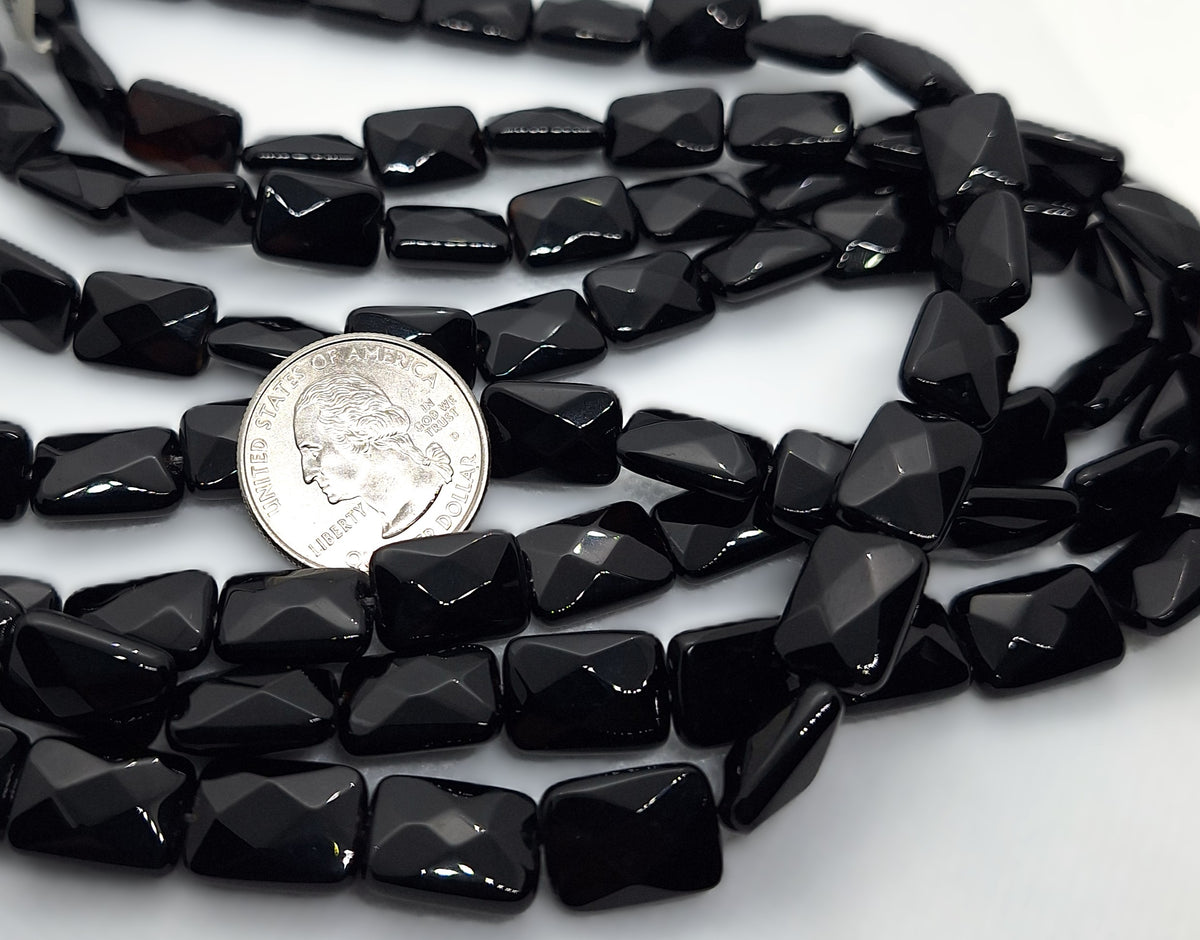 14x10mm Black Onyx Faceted Rectangle Gemstone Beads 16-Inch Strand