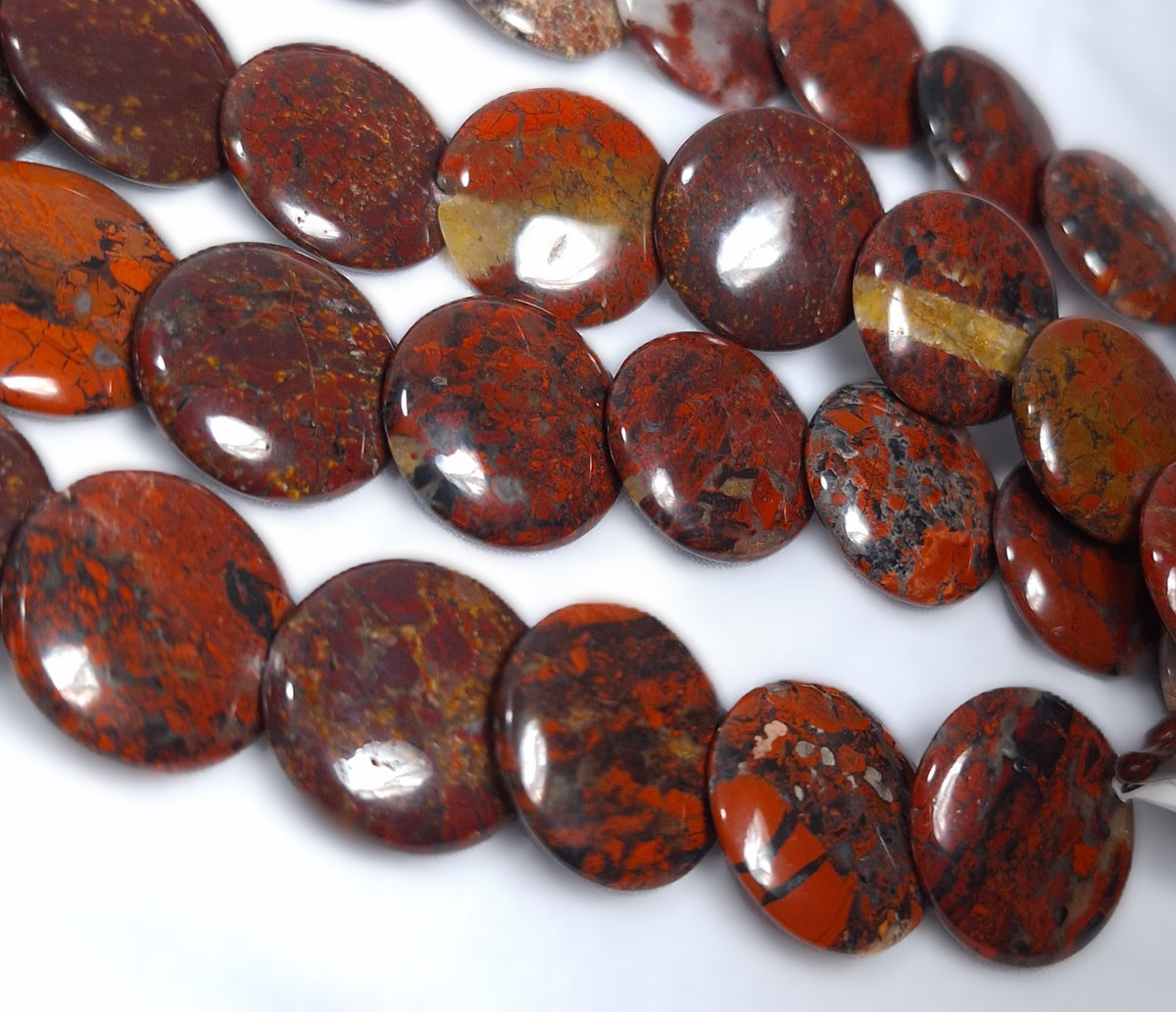20mm Brecciated Jasper Tiled Lentil Coin Gemstone Beads 16-Inch Strand