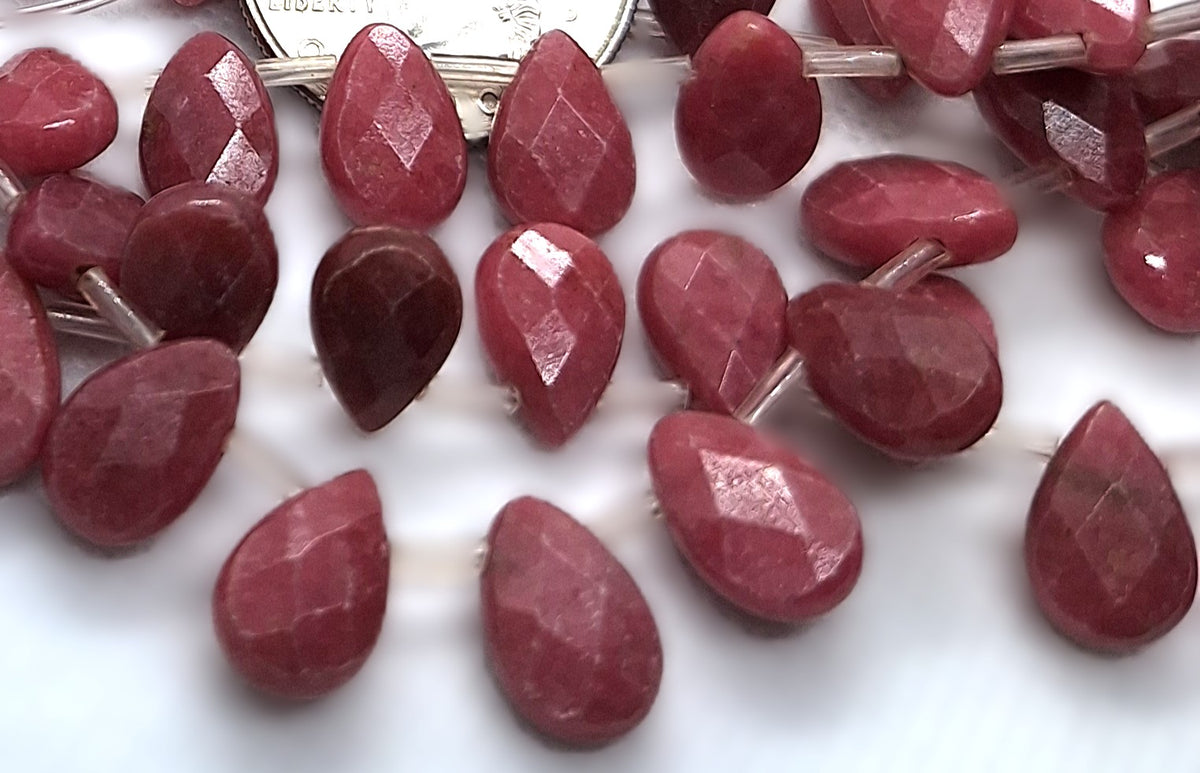12x8mm Rhodonite Faceted Flat Briolette Teardrop Gemstone Beads 16-Inch Strand