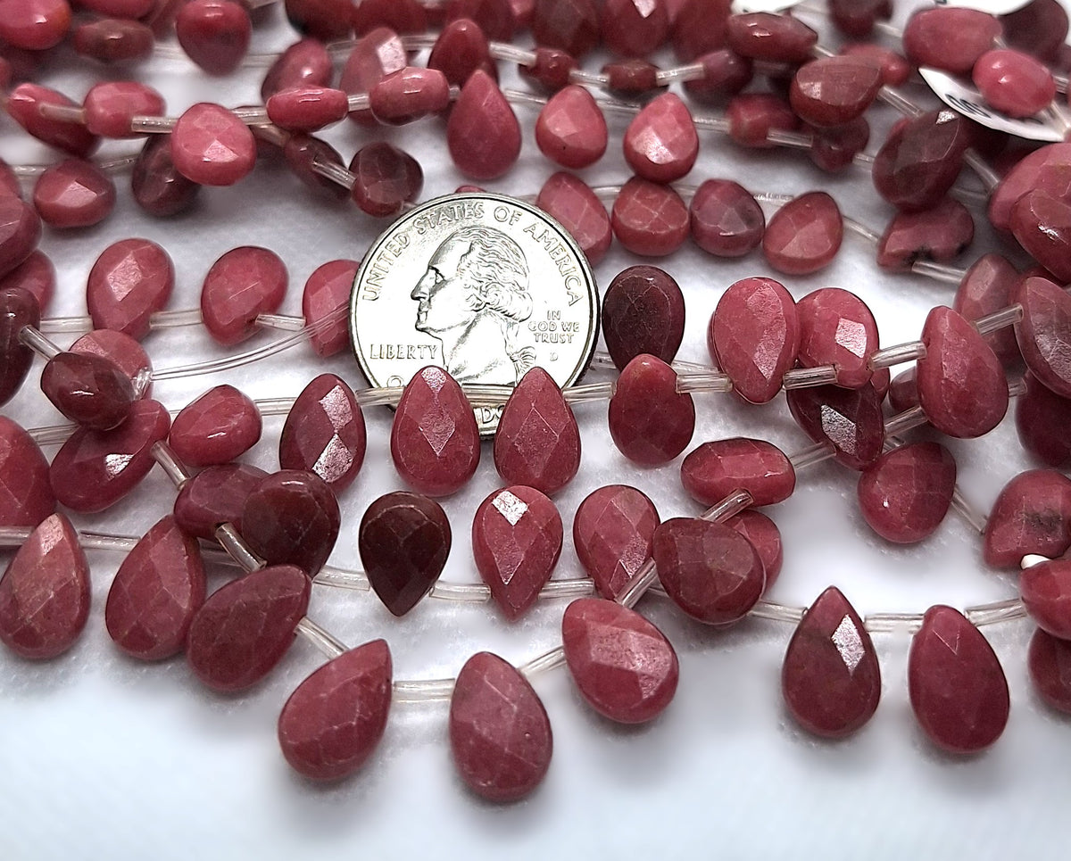12x8mm Rhodonite Faceted Flat Briolette Teardrop Gemstone Beads 16-Inch Strand