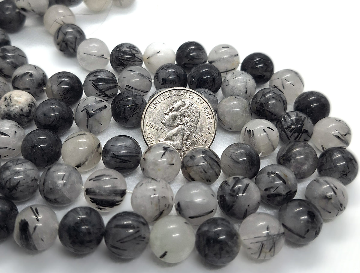 12mm Tourmalinated Quartz Round Gemstone Beads 16-Inch Strand