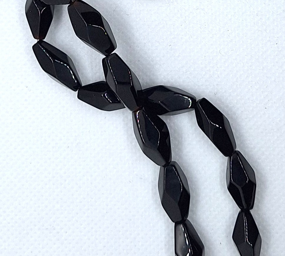16x8mm Black Onyx Double Prism Bicone Gemstone Beads 16-Inch Strand