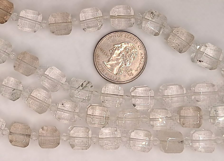 10mm Crystal Quartz Faceted Square Gemstone Beads 8-Inch Strand