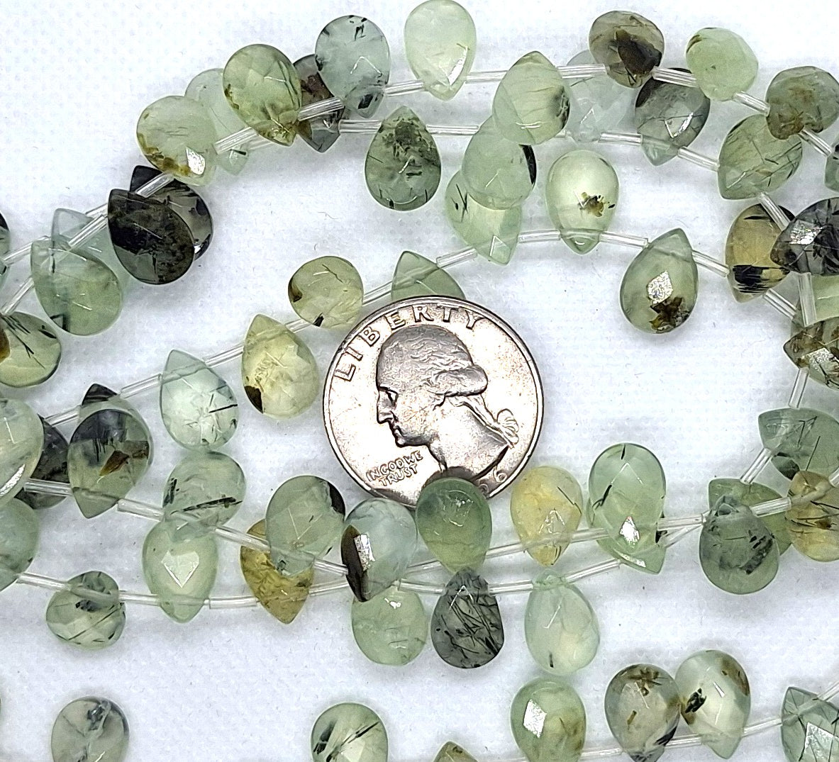 12x8mm Prehnite Faceted Flat Briolette Teardrop Gemstone Beads 16-Inch Strand