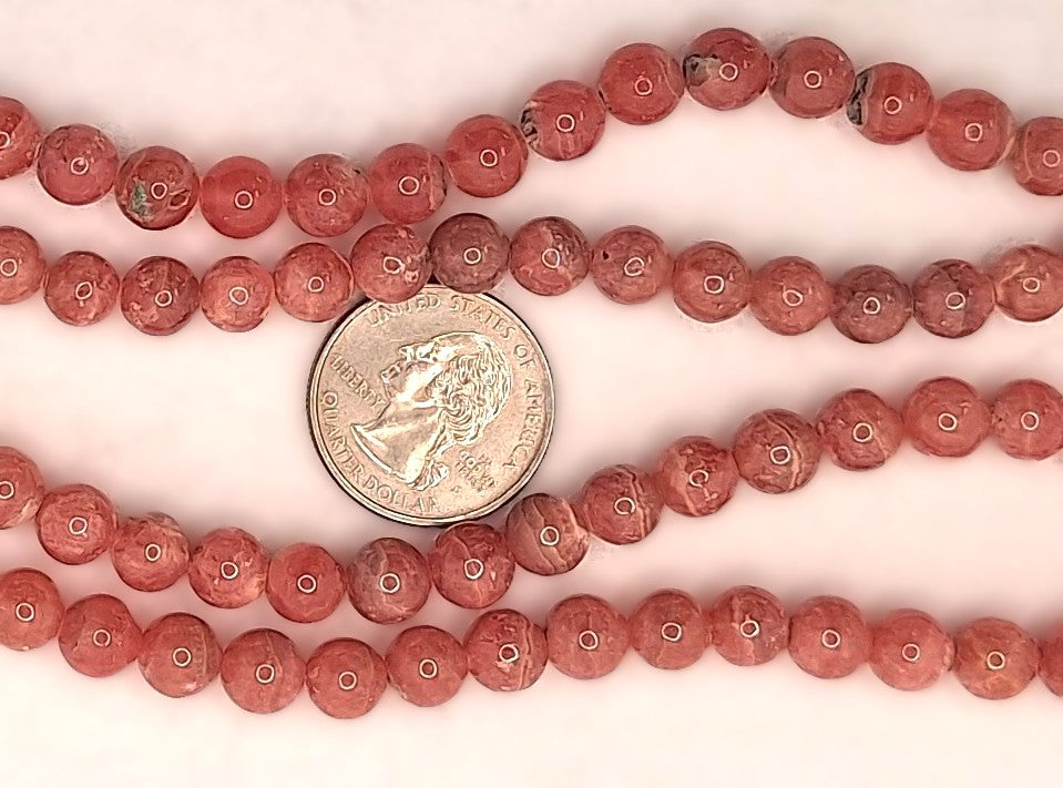 7-8mm Rhodochrosite Round Gemstone Beads 8-Inch Strand