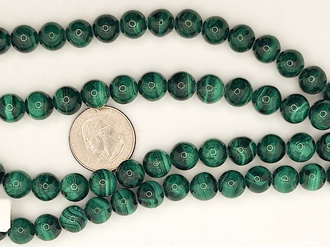 10mm Malachite Round Gemstone Beads 16-inch Strand