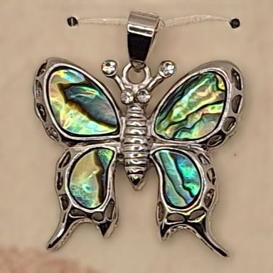 29x32mm Butterfly Abalone Paua Shell Silver-Plated Brass Pendant