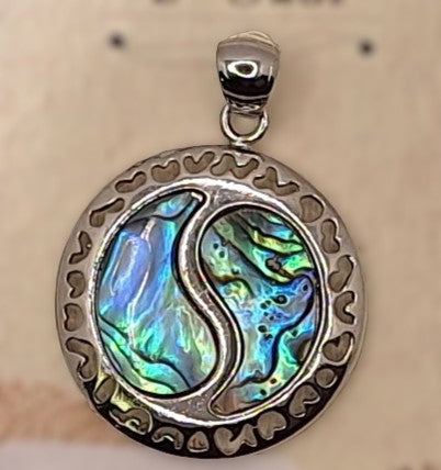 30mm Yin Yang Abalone Paua Shell Silver Plated Brass Pendant
