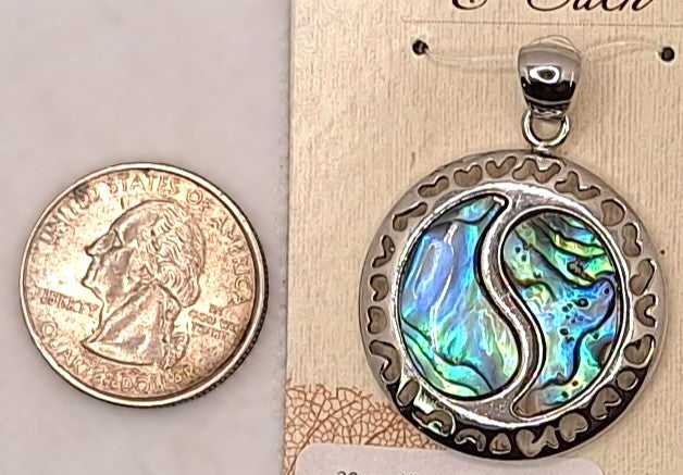 30mm Yin Yang Abalone Paua Shell Silver Plated Brass Pendant