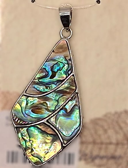 52x27mm Composite Rhombus Drop Abalone Paua Shell Silver-Plated Brass Pendant