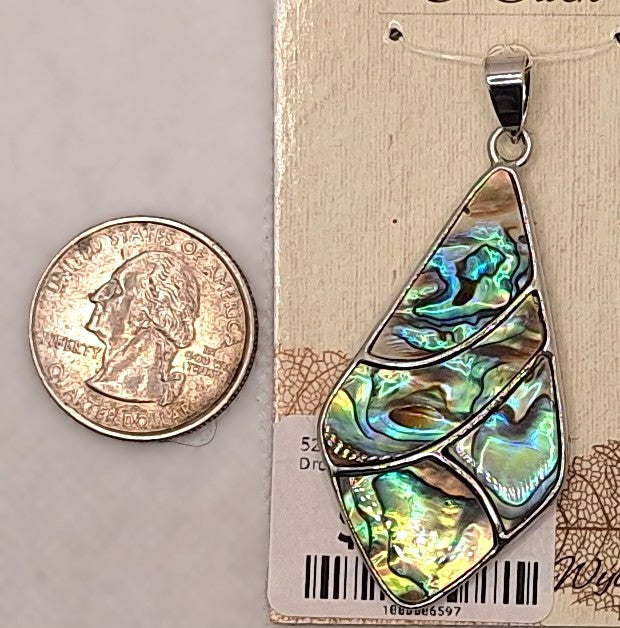 52x27mm Composite Rhombus Drop Abalone Paua Shell Silver-Plated Brass Pendant