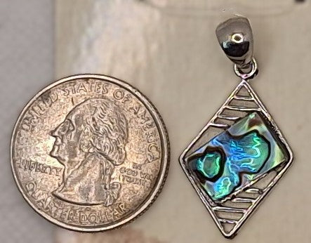 30x18mm Diamond-Shaped Abalone Paua Shell Silver-Plated Brass Pendant