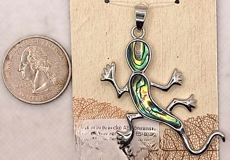 50x36mm Gecko Abalone Paua Shell Silver-Plated Brass Pendant
