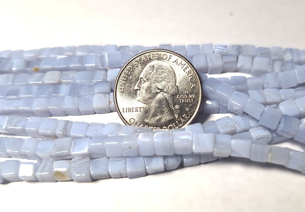 4mm Blue Lace Agate Cube Gemstone Beads 16-Inch Strand