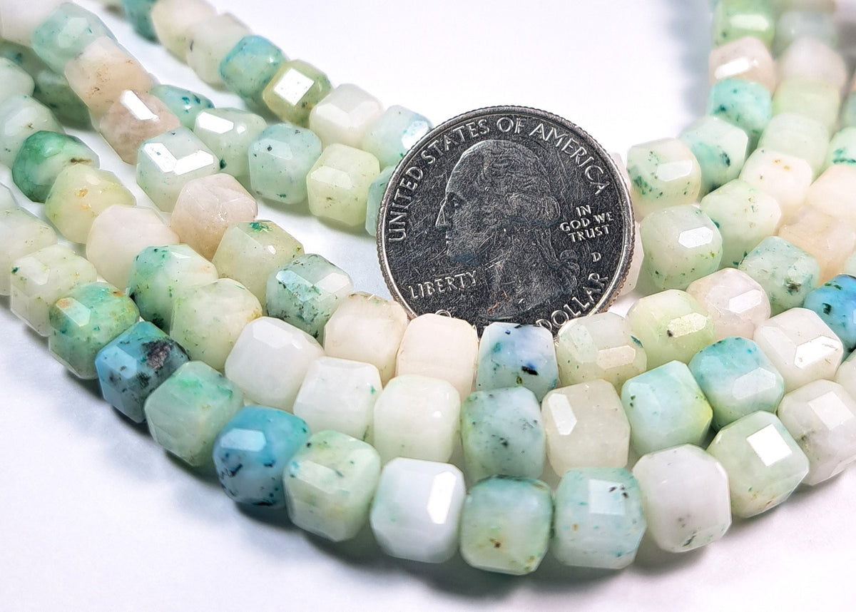 8mm Green Kiwi Jasper Quartz Faceted Cube Gemstone Beads 8-Inch Strand