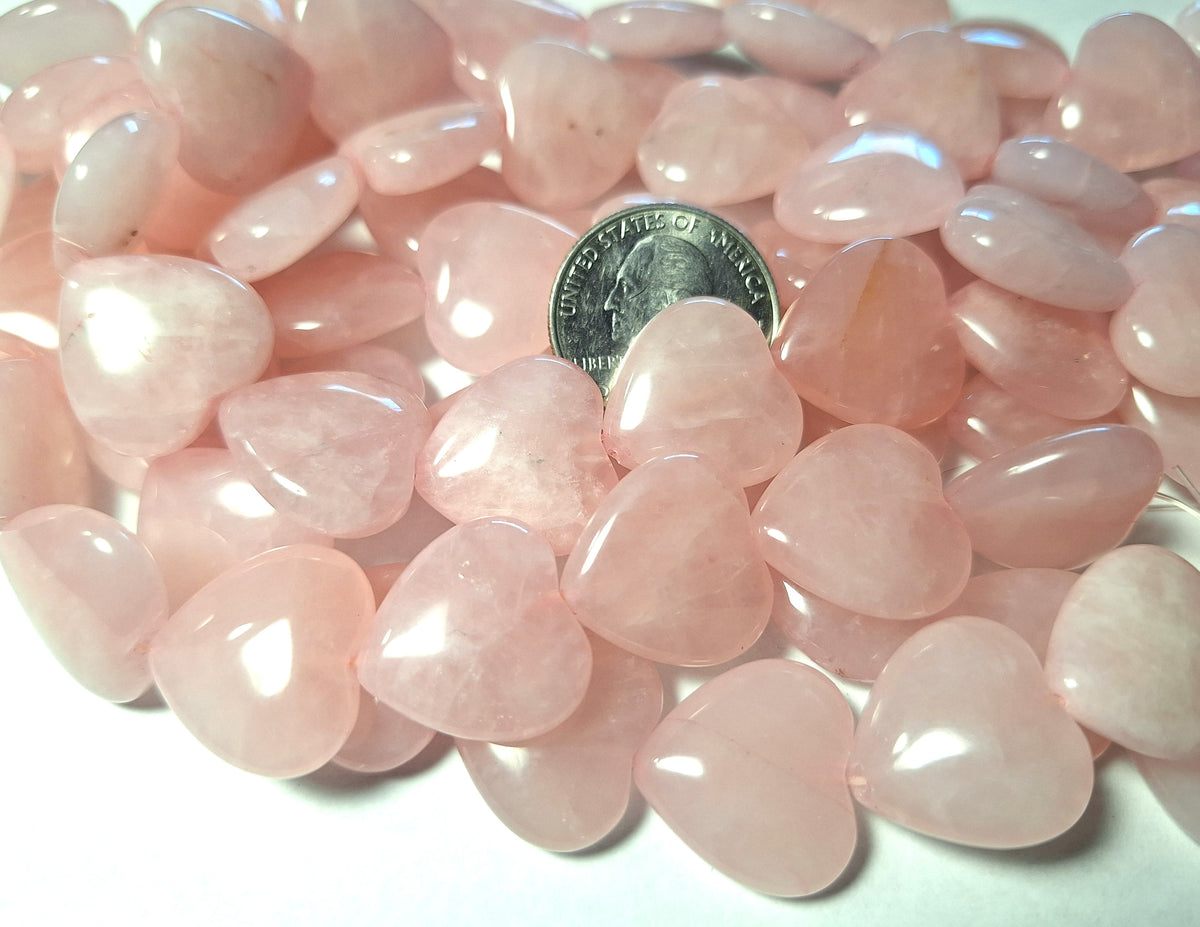 20mm Rose Quartz Heart Gemstone Beads 16-Inch Strand