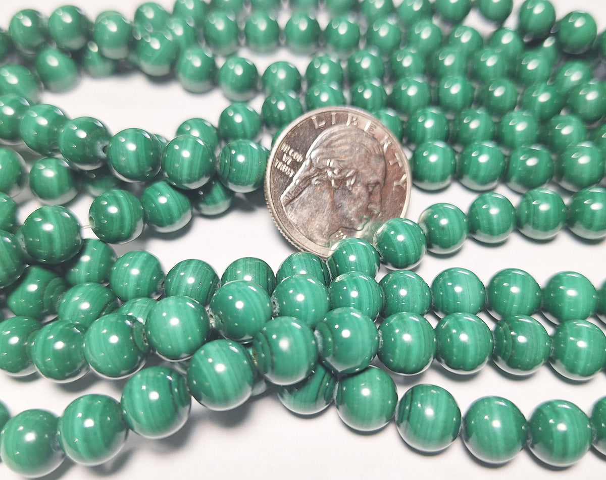 8mm Malachite Round Gemstone Beads 16-Inch Strand