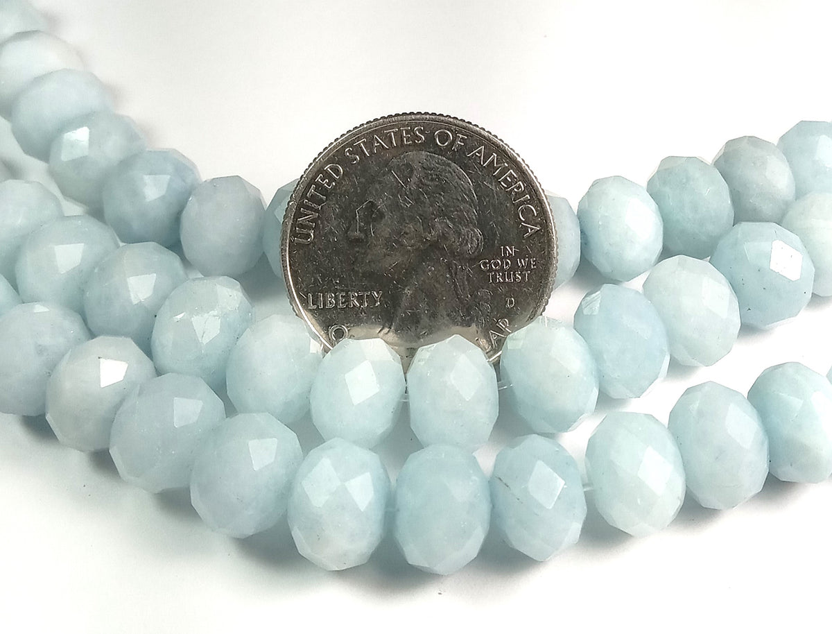 12x8mm Aquamarine Faceted Rondelle Gemstone Beads 8-Inch Strand