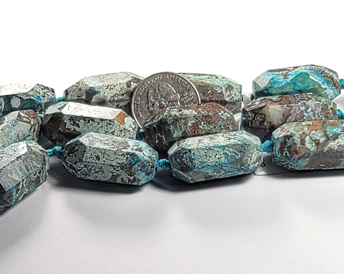 30x15mm Larimar Blue Ocean Jasper Faceted Barrel Gemstone Beads 8-Inch Strand